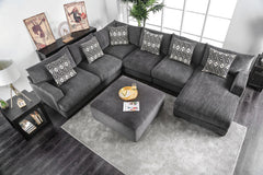 Living Room Lounge Ottoman Gray Chenille Fabric Comfort Cozy Plush Seat foam Wooden Legs 1pc Ottoman Only.