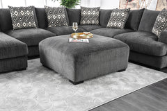 Living Room Lounge Ottoman Gray Chenille Fabric Comfort Cozy Plush Seat foam Wooden Legs 1pc Ottoman Only.