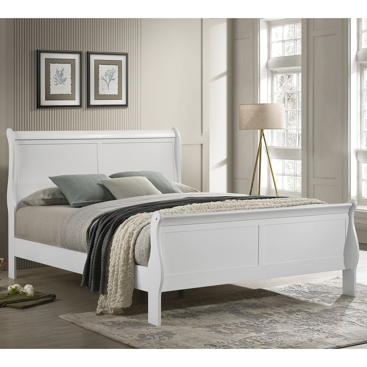 McKee White Queen Sleigh Panel Bed