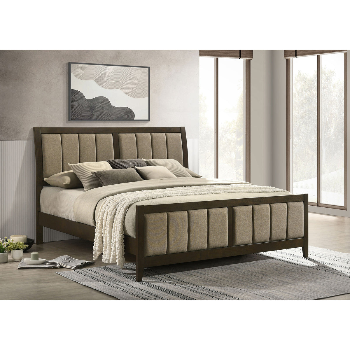 Clement Dark Cocoa Upholstered Eastern King Bed
