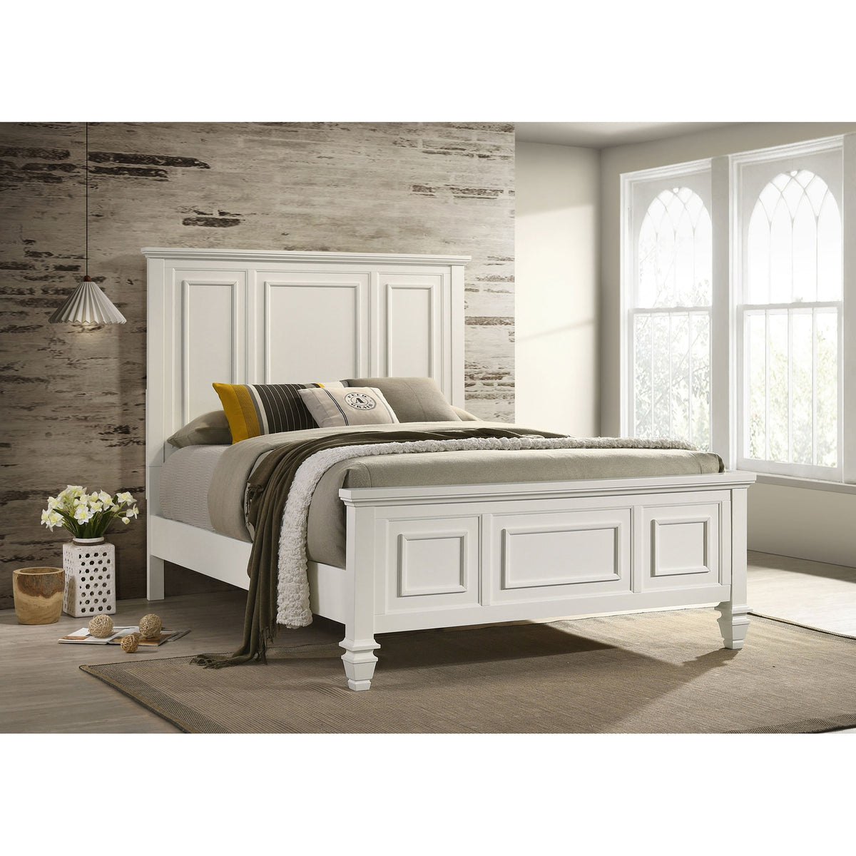 Copper Cream White Wood Queen Panel Bed