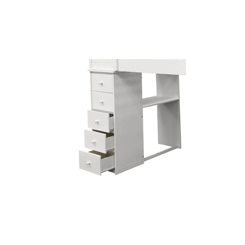 White Twin Loft Bed with Desk and Chest