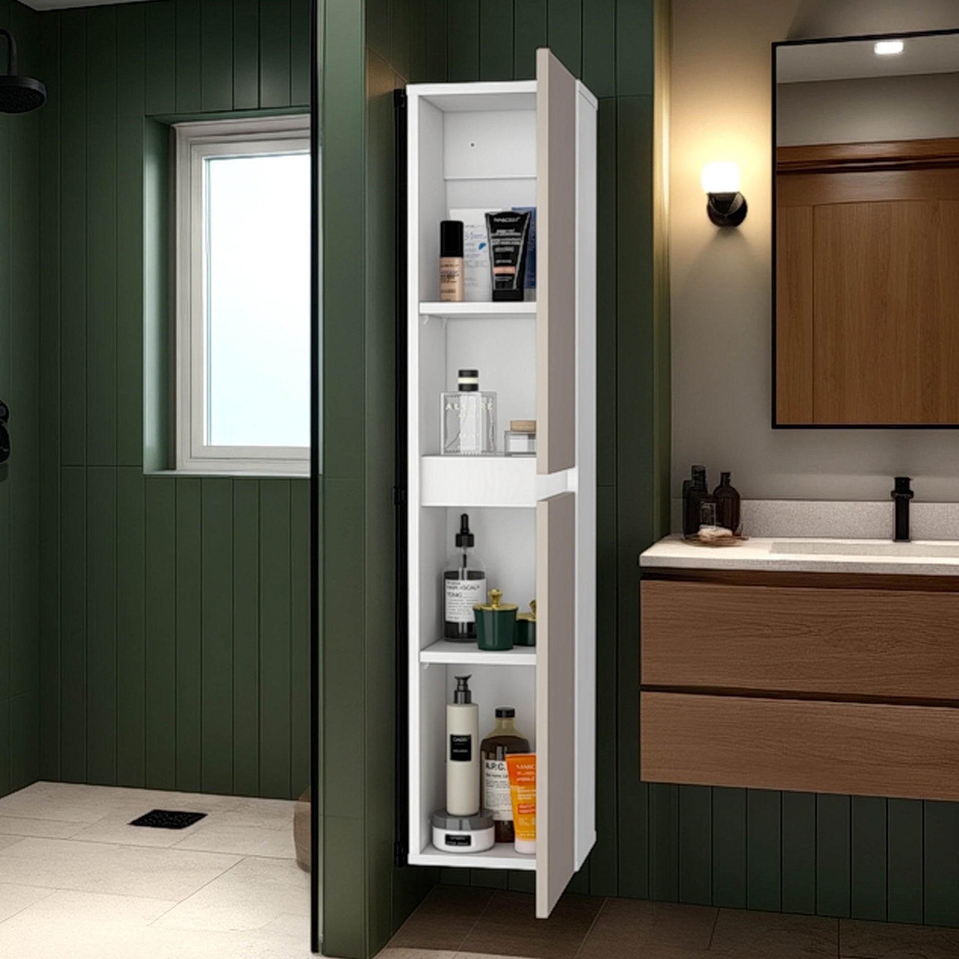 Light Beige and White 2-Door Wall Cabinet