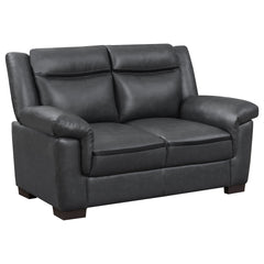 Jacob Grey Contemporary Faux Leather Loveseat with Pillow Top Arms