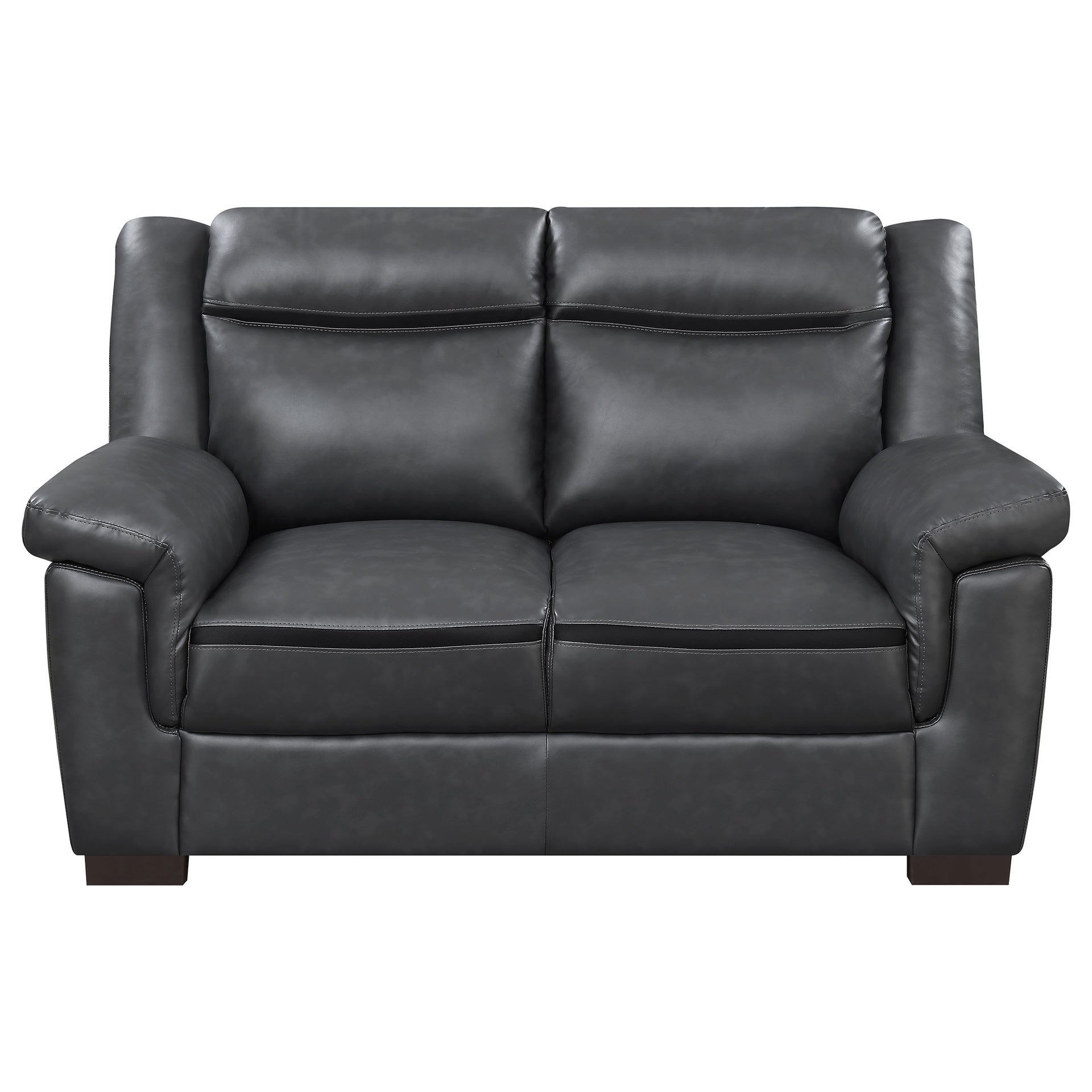 Jacob Grey Contemporary Faux Leather Loveseat with Pillow Top Arms