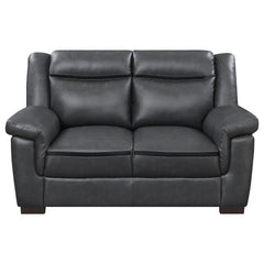 Jacob Grey Contemporary Faux Leather Loveseat with Pillow Top Arms