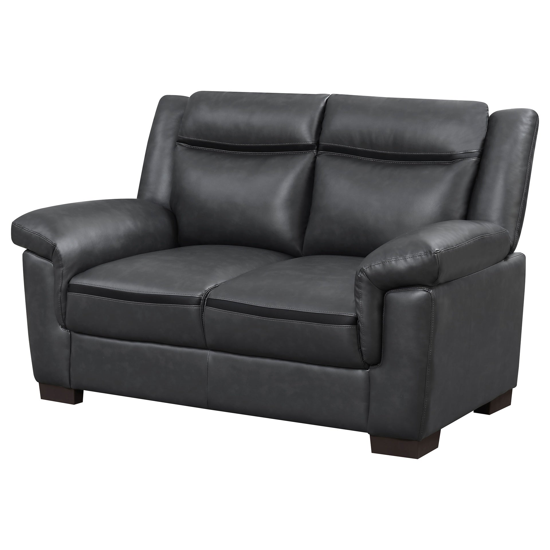 Jacob Grey Contemporary Faux Leather Loveseat with Pillow Top Arms