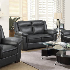 Jacob Grey Contemporary Faux Leather Loveseat with Pillow Top Arms