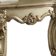 Gold Patina and Bone End Table with Scrolled Leg