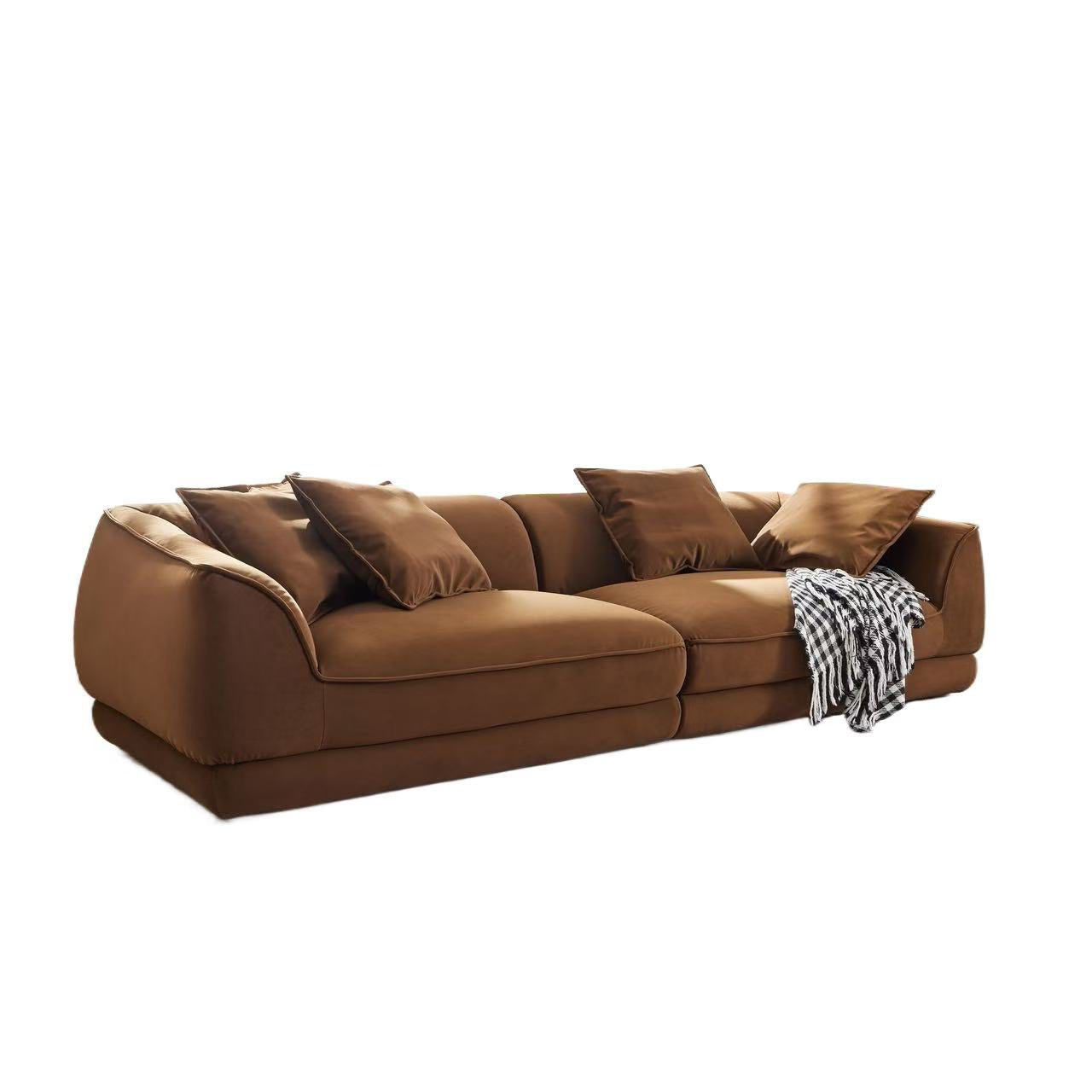 WKS16C  Camel sofa, detachable pillowcase, flannel fabric, solid wood frame, high density high rebound sponge filling, Nordic modern style, 4 throw pillows.