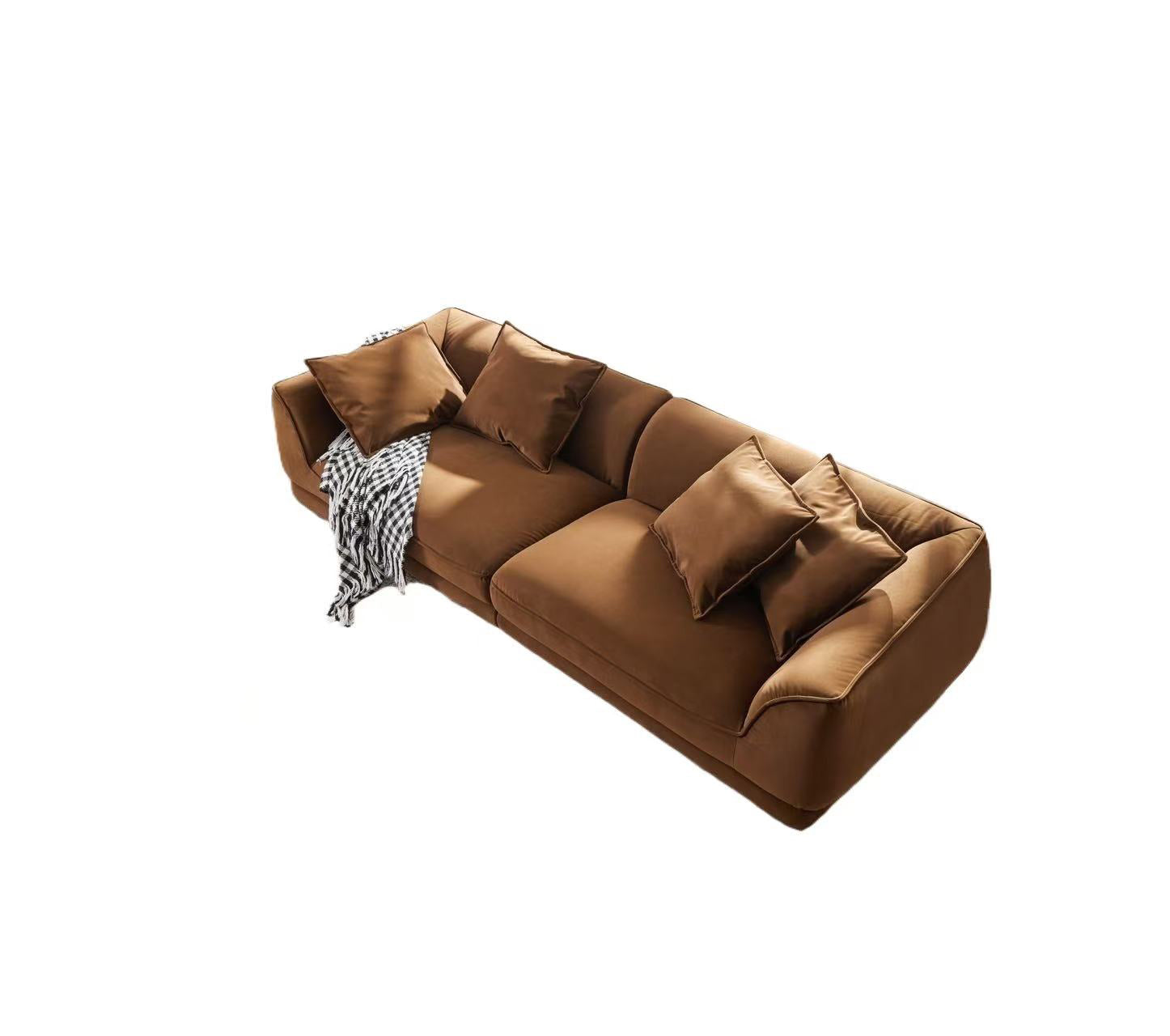 WKS16C  Camel sofa, detachable pillowcase, flannel fabric, solid wood frame, high density high rebound sponge filling, Nordic modern style, 4 throw pillows.