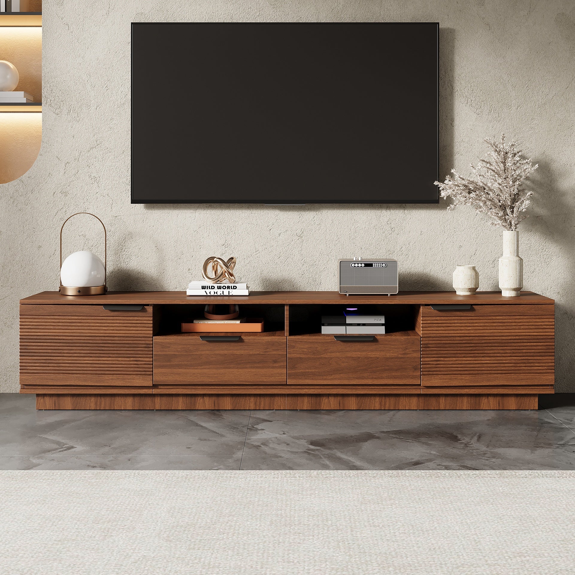 78 inch Modern TV Stand for TVs up to 85", Entertainment Center with Deep Drawer & Cable Management, Soft-Closing Hinges for Living Room