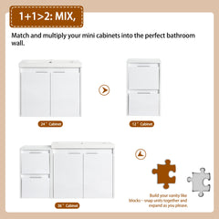 36" Bathroom Vanity With Resin Sink , 2-Soft Close Doors and 1-Side Cabinet, Float Mounting Design, Glossy White, Plywood(KD-Packing)