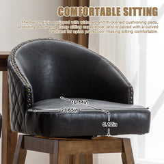 UNITED WE WIN Rotating bar chair, counter height bar chair with backrest, leather rotating kitchen stool with wooden legs and footrest, soft cushion bar, kitchen island