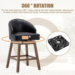 UNITED WE WIN Rotating bar chair, counter height bar chair with backrest, leather rotating kitchen stool with wooden legs and footrest, soft cushion bar, kitchen island
