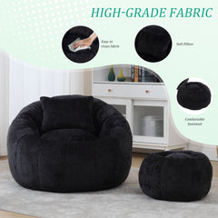 UNITED WE WIN Modern Bean Bag Chairs, Comfy Round Chair for Adults with Ottoman, Leisure Single Sofa Reading Chair with Pillow for Living Room, Bedroom, Apartment