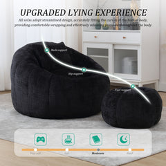 UNITED WE WIN Modern Bean Bag Chairs, Comfy Round Chair for Adults with Ottoman, Leisure Single Sofa Reading Chair with Pillow for Living Room, Bedroom, Apartment