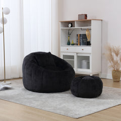UNITED WE WIN Modern Bean Bag Chairs, Comfy Round Chair for Adults with Ottoman, Leisure Single Sofa Reading Chair with Pillow for Living Room, Bedroom, Apartment