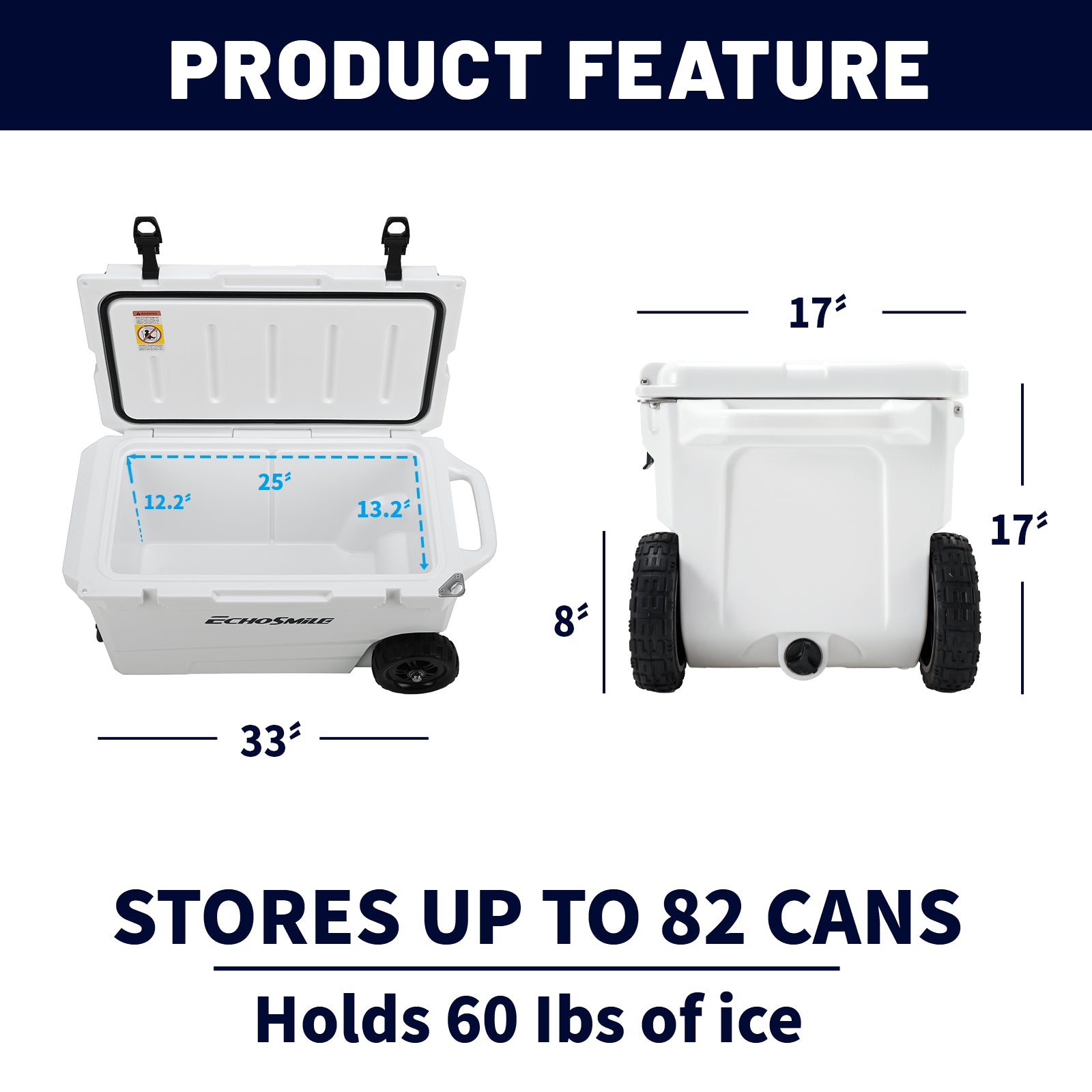 60Qt New White Insulated Box With Wheels