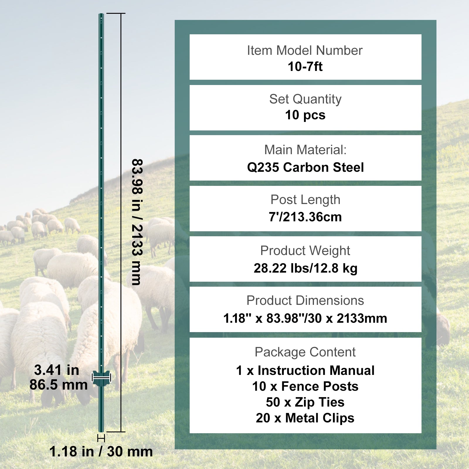 7 Feet Fence Post 10 Pack T-Post Heavy Duty Metal Fence Posts Green