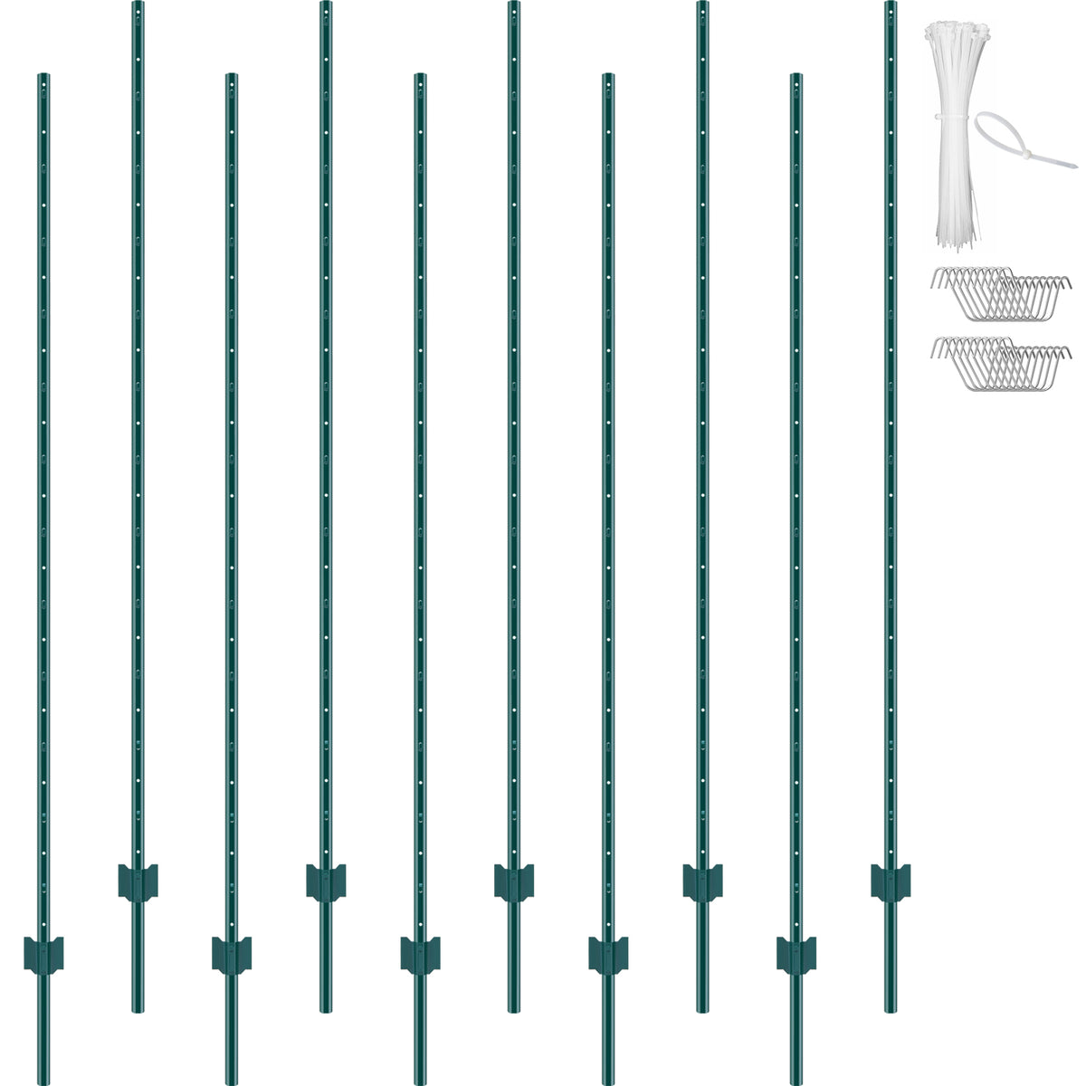 7 Feet Fence Post 10 Pack T-Post Heavy Duty Metal Fence Posts Green