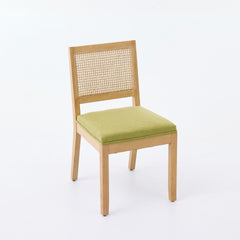 Farmhouse Rattan Dining Chairs Set of 2, Mid Century Modern Kitchen & Dining Room Chairs, Cane Upholstered Kitchen Side Chair with Natural Hardwood Frame, OliveGreen,SW1883OL