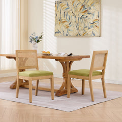 Farmhouse Rattan Dining Chairs Set of 2, Mid Century Modern Kitchen & Dining Room Chairs, Cane Upholstered Kitchen Side Chair with Natural Hardwood Frame, OliveGreen,SW1883OL