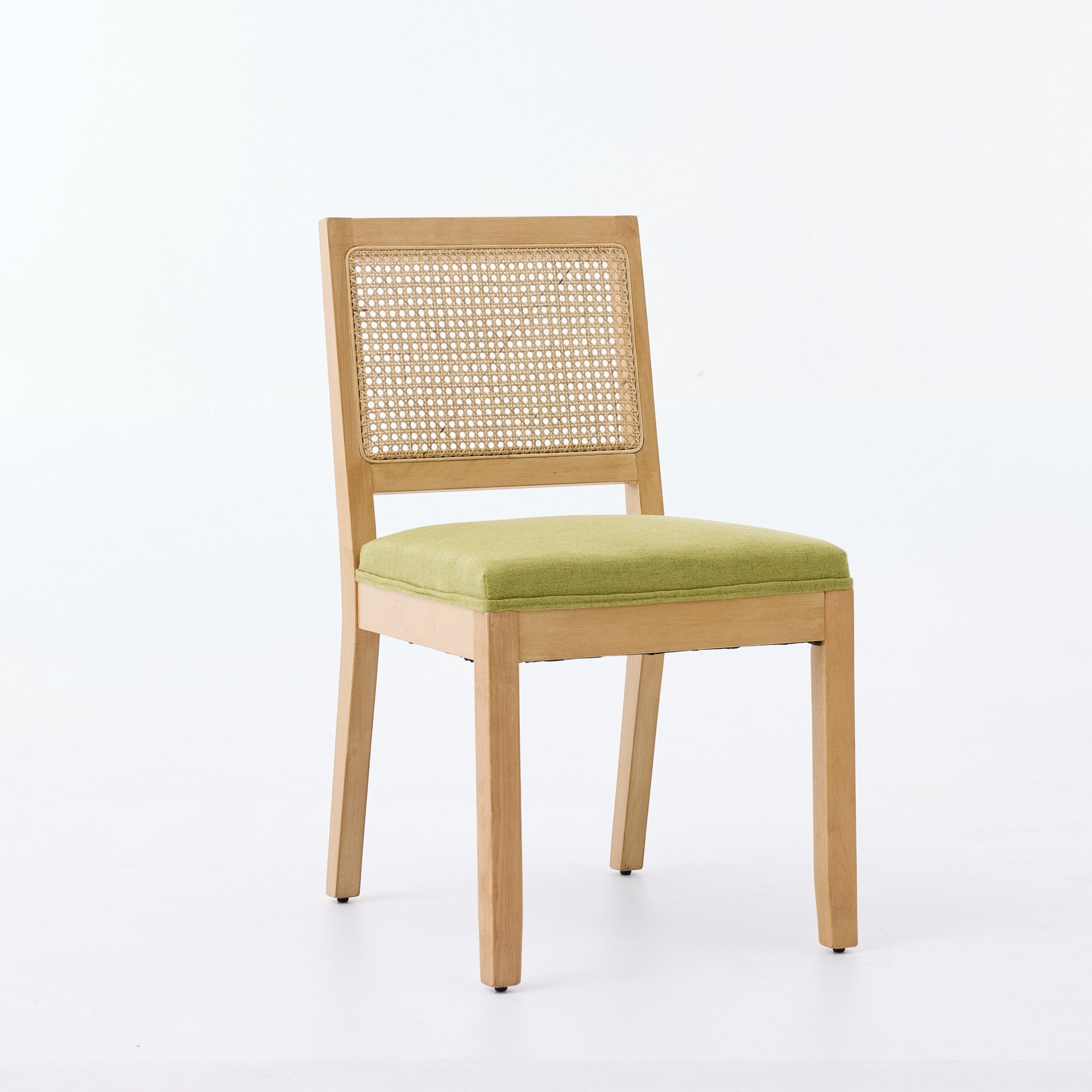 Farmhouse Rattan Dining Chairs Set of 2, Mid Century Modern Kitchen & Dining Room Chairs, Cane Upholstered Kitchen Side Chair with Natural Hardwood Frame, OliveGreen,SW1883OL