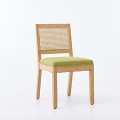 Farmhouse Rattan Dining Chairs Set of 2, Mid Century Modern Kitchen & Dining Room Chairs, Cane Upholstered Kitchen Side Chair with Natural Hardwood Frame, OliveGreen,SW1883OL
