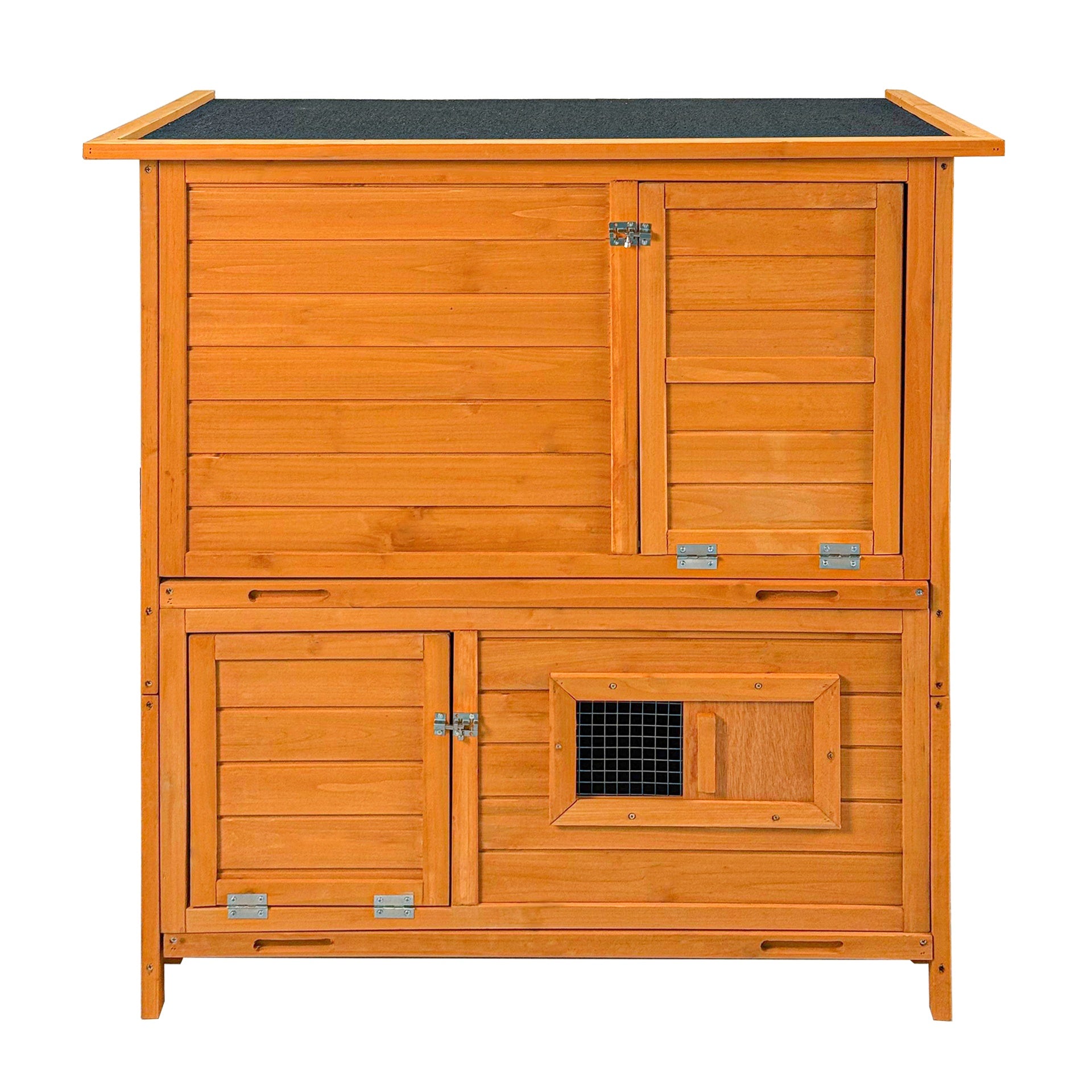 Chicken Coop, Double-House Wooden Chicken Coop For 6-8 Chickens With 3 Nesting Boxes And 2 Pull-Out Trays, Featuring A Foldable Ramp And Flip-Up Asphalt Roof