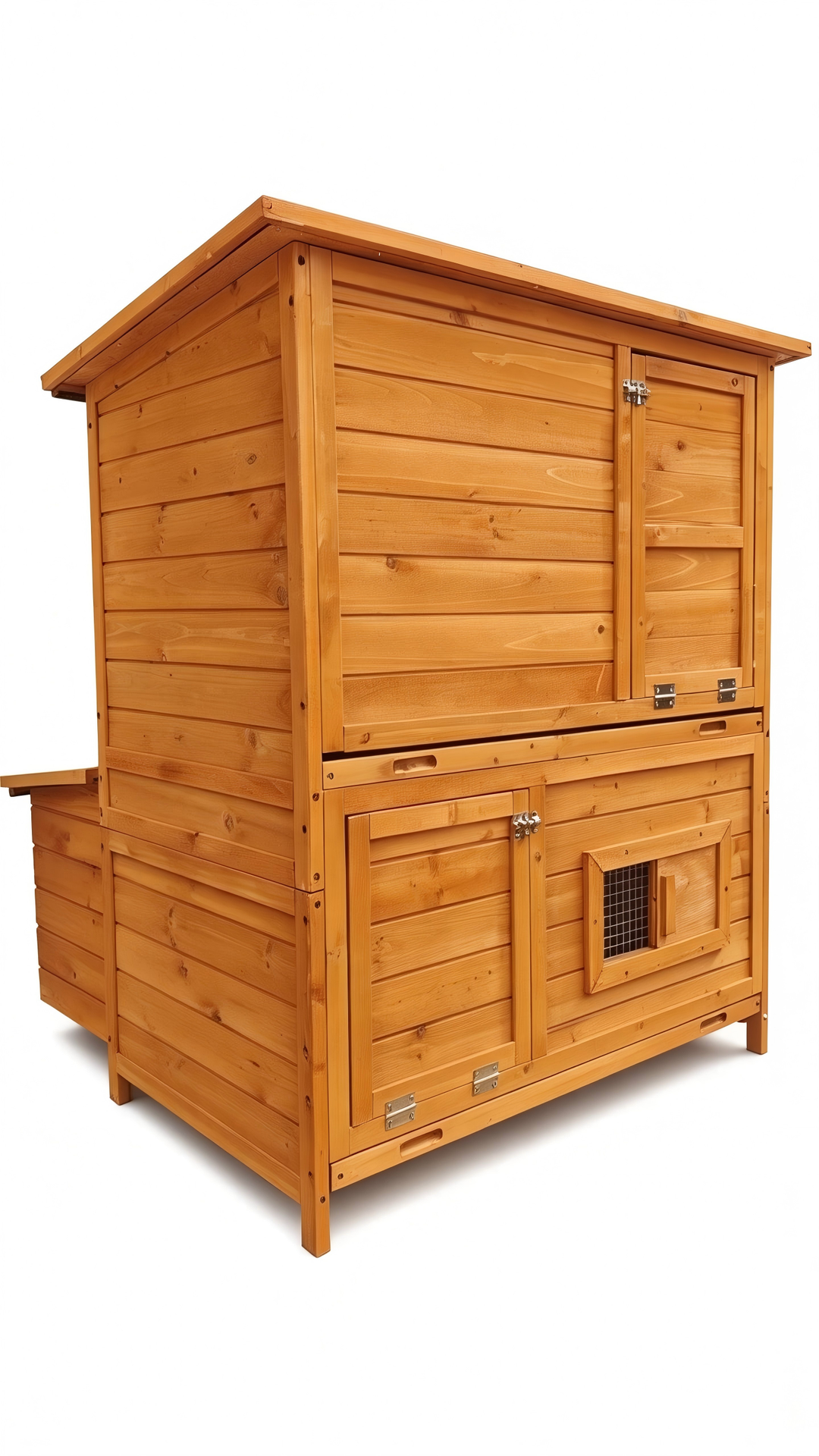 Chicken Coop, Double-House Wooden Chicken Coop For 6-8 Chickens With 3 Nesting Boxes And 2 Pull-Out Trays, Featuring A Foldable Ramp And Flip-Up Asphalt Roof