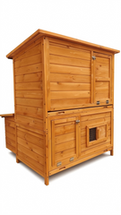 Chicken Coop, Double-House Wooden Chicken Coop For 6-8 Chickens With 3 Nesting Boxes And 2 Pull-Out Trays, Featuring A Foldable Ramp And Flip-Up Asphalt Roof
