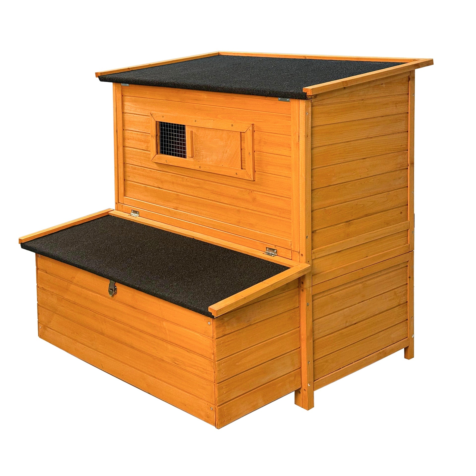 Chicken Coop, Double-House Wooden Chicken Coop For 6-8 Chickens With 3 Nesting Boxes And 2 Pull-Out Trays, Featuring A Foldable Ramp And Flip-Up Asphalt Roof