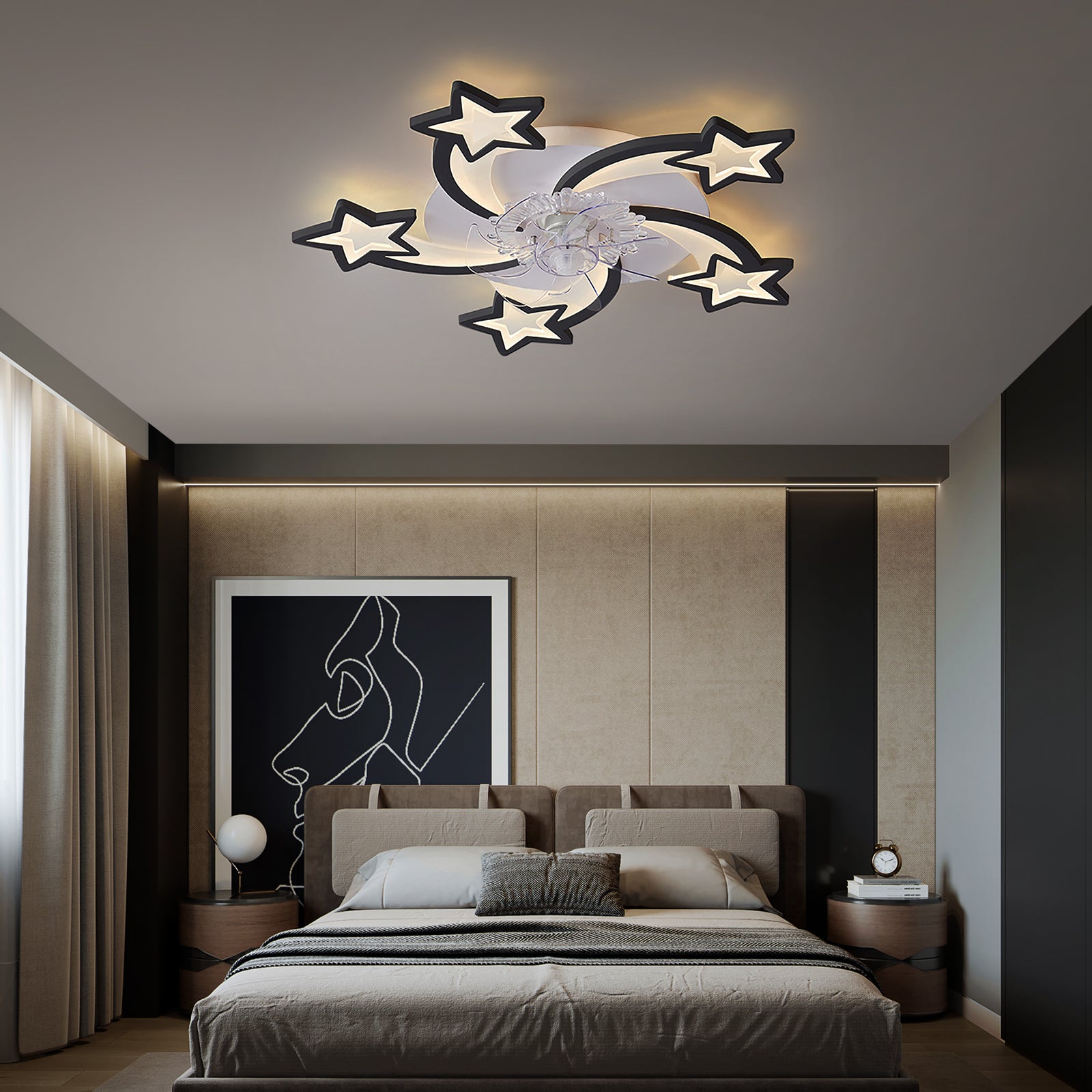 29Inches Ceiling Fan with Lights Remote Control Dimmable LED, 6 Gear Wind Speed Fan Light
