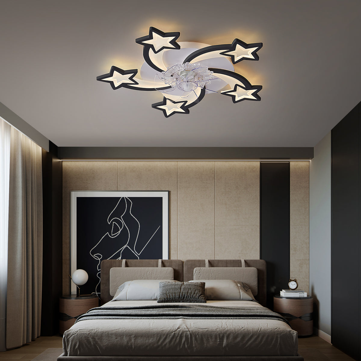 29Inches Ceiling Fan with Lights Remote Control Dimmable LED, 6 Gear Wind Speed Fan Light