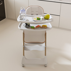 Adjustable Baby High Chair 0-6 Years – Portable Infant Feeding Seat with Safety Belt, Silent Lockable Wheels & Easy-Clean Design for Home, Dining, Living Room, Bedroom (White)