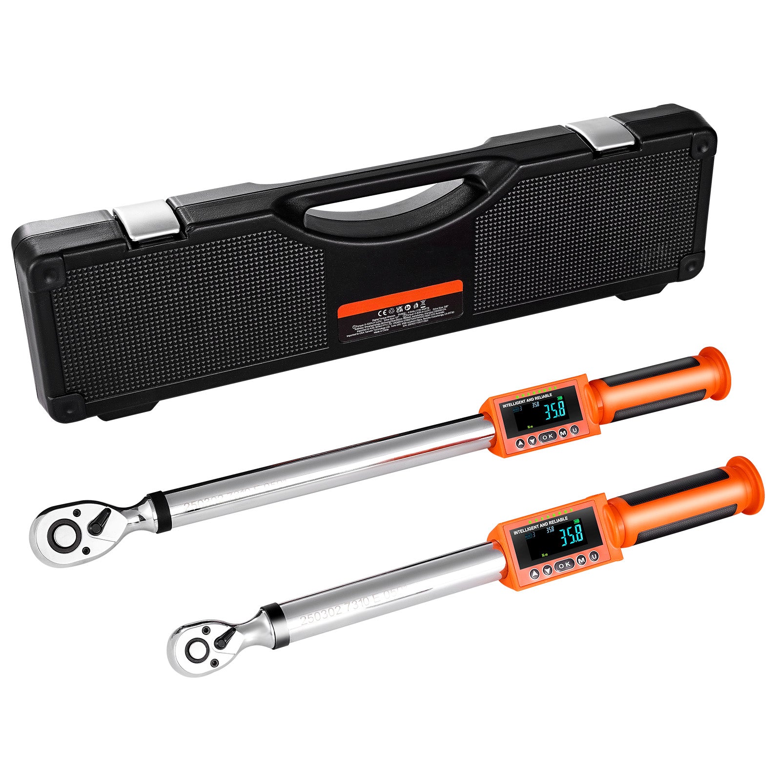 Digital Torque Wrench Set 2 Pieces 1/2 3/8 Inch Drive 72-Tooth Electronic LED