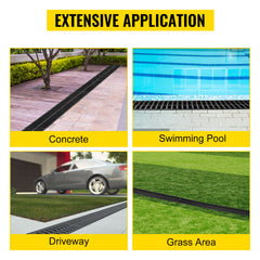 Trench Drain System, Channel Drain with Plastic Grate, 5.9x7.5-Inch HDPE Drainage Trench, Black Plastic Garage Floor Drain, 5x39 Trench Drain Grate, with 5 End Caps, for Garden, Driveway-5 Pack