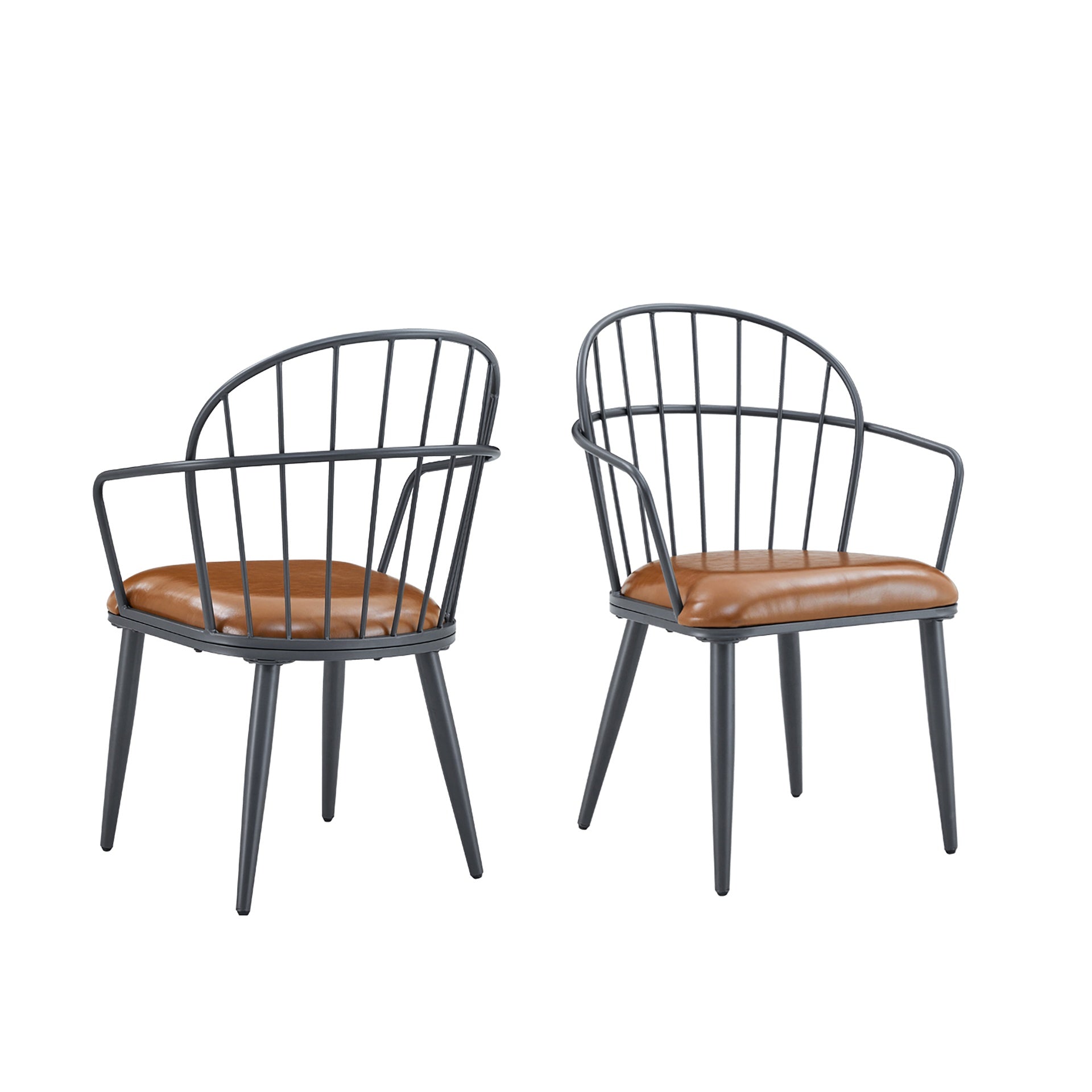 Indoor Upholstered Dining Chair With Metal Legs (Set of 2),Brown