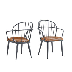 Indoor Upholstered Dining Chair With Metal Legs (Set of 2),Brown