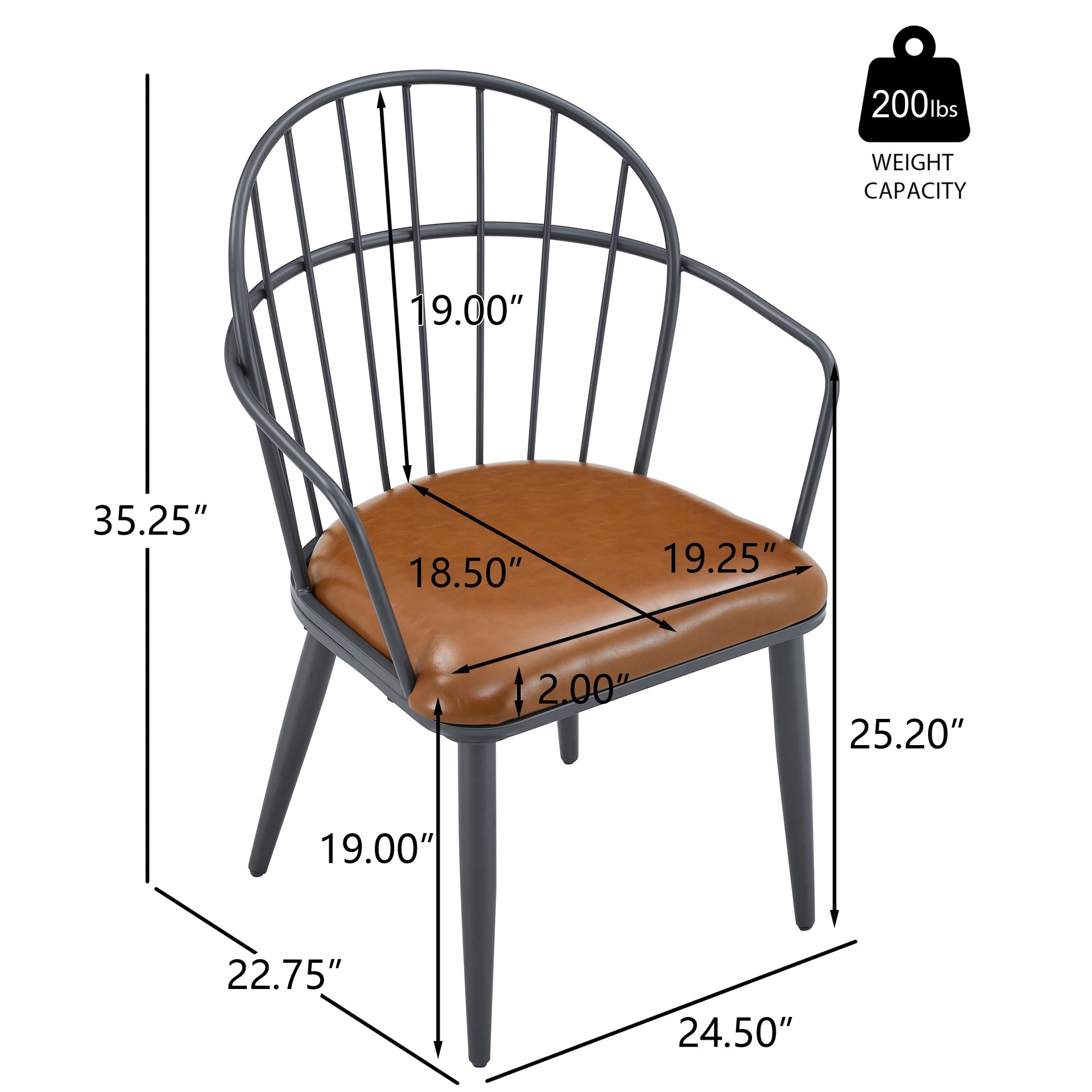 Indoor Upholstered Dining Chair With Metal Legs (Set of 2),Brown