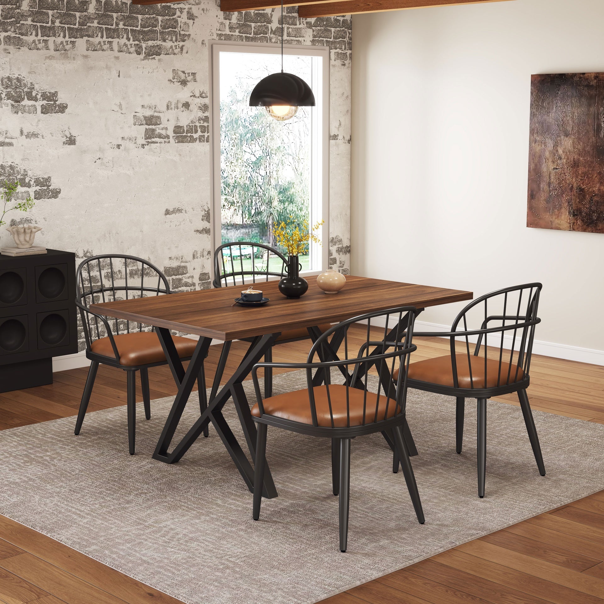 Indoor Upholstered Dining Chair With Metal Legs (Set of 2),Brown