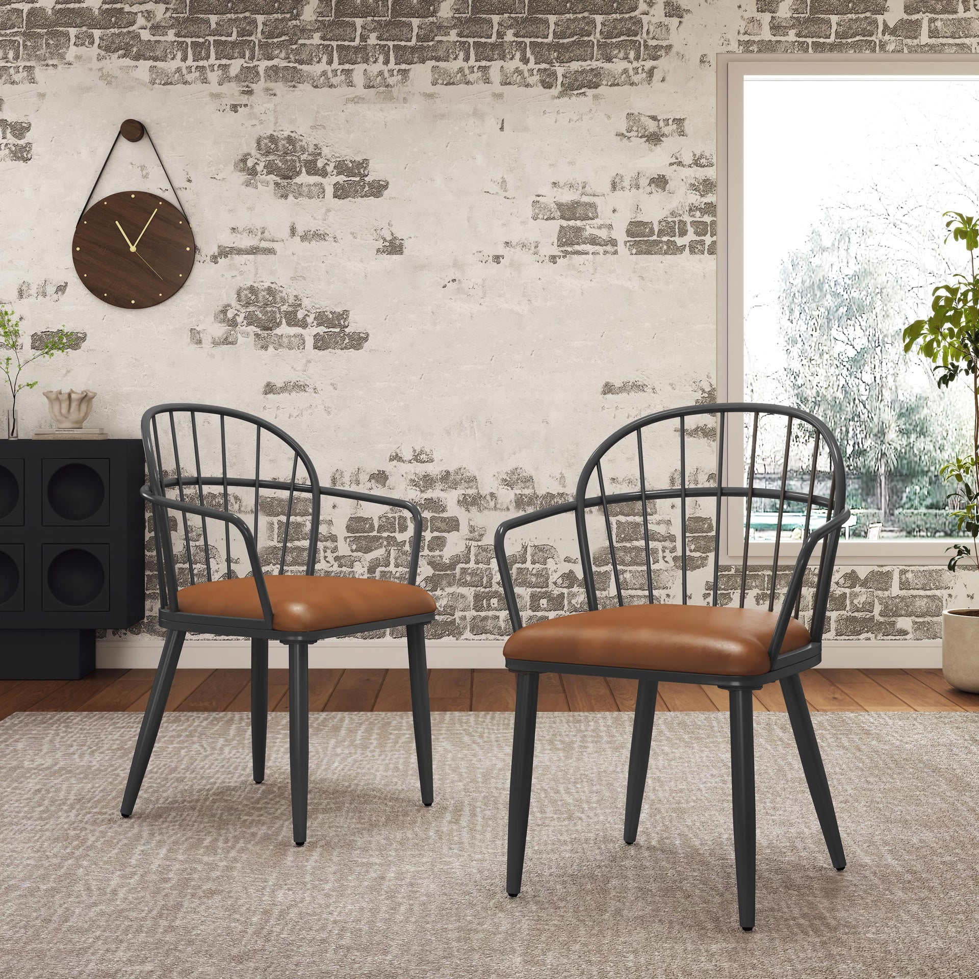 Indoor Upholstered Dining Chair With Metal Legs (Set of 2),Brown