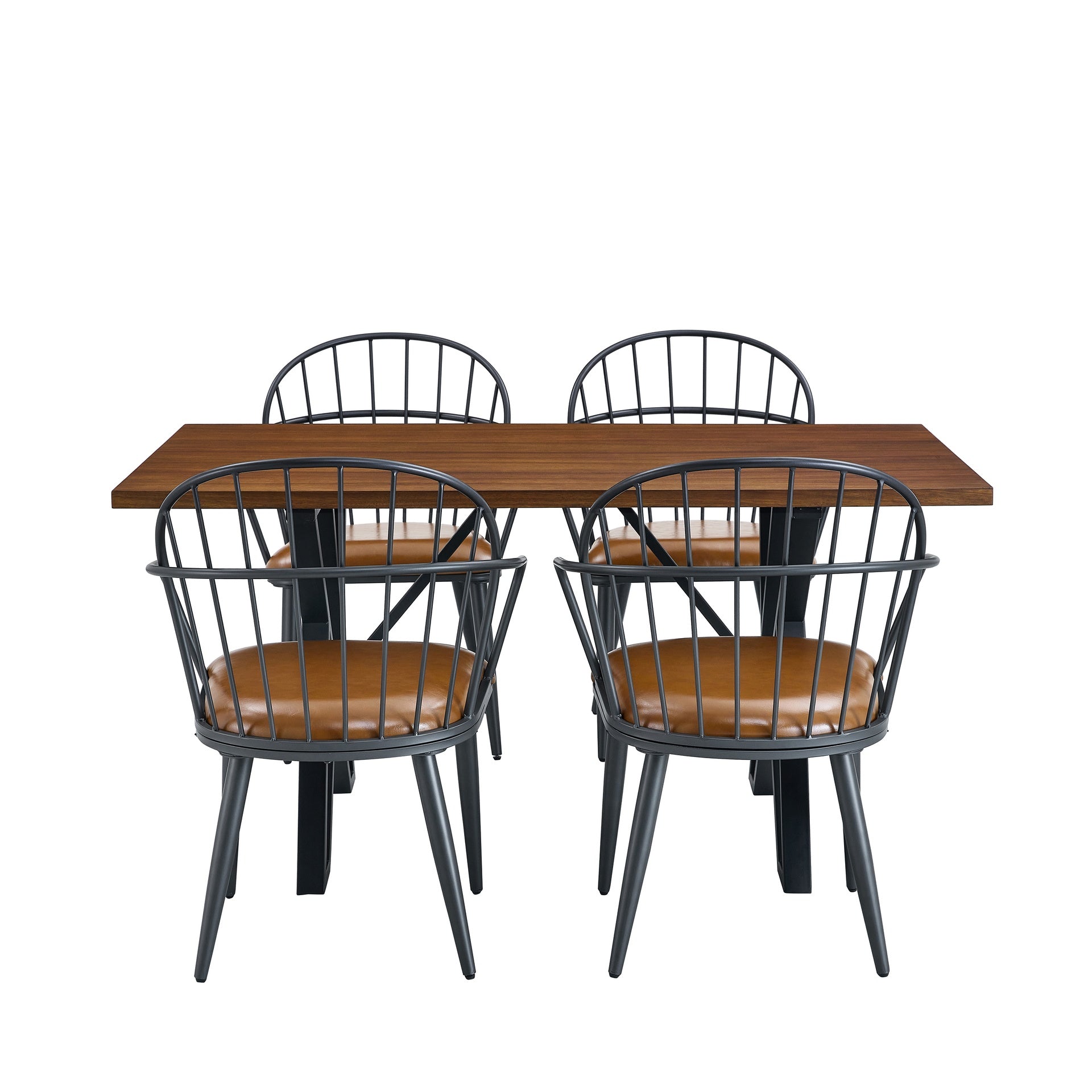 Indoor Upholstered Dining Set With Metal Legs (Set of 4),Brown
