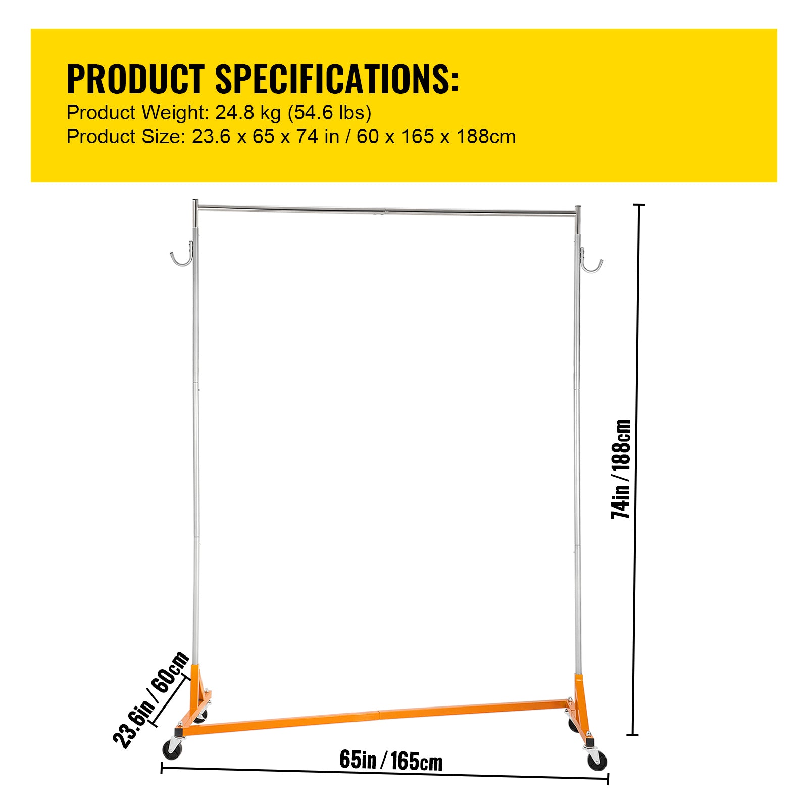 Z Rack, Industrial Grade Z Base Garment Rack, Height Adjustable Rolling Z Garment Rack, Sturdy Steel Z Base Clothing Rack w/Lockable Casters, for Home Clothing Store Display Orange (3 Sets)
