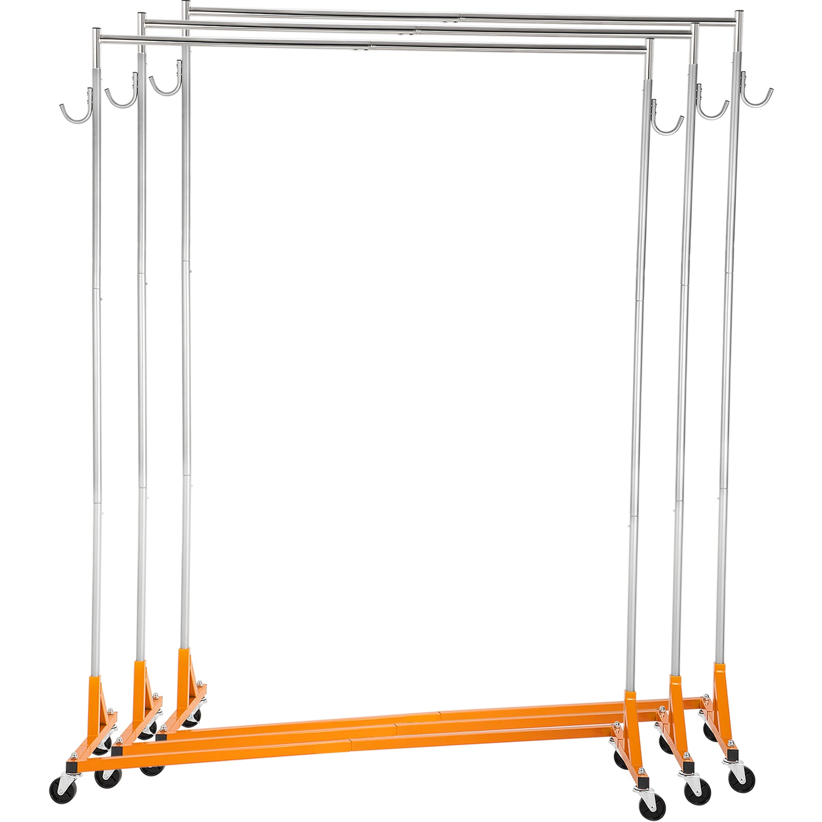 Z Rack, Industrial Grade Z Base Garment Rack, Height Adjustable Rolling Z Garment Rack, Sturdy Steel Z Base Clothing Rack w/Lockable Casters, for Home Clothing Store Display Orange (3 Sets)
