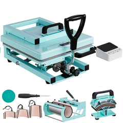 Hybrid Heat Press, 15 x 15 inch, 8-in-1 Multifunction, Heat Up Fast and Even, All-New Patented Design, Easy to Control, Sublimation Press Machine for T-shirts/Tumblers/Caps/Plates, Light Green
