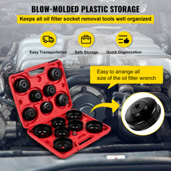 Oil Filter Socket Set, 14 Pcs Oil Filter Wrench Set, Sturdy Steel Oil Filter Socket, 3/8" Oil Filter Socket, Low Profile Oil Filter Socket Set For Easy Access, Oil Filter Wrench Cap Set w/ Case