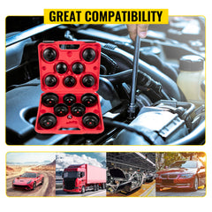 Oil Filter Socket Set, 14 Pcs Oil Filter Wrench Set, Sturdy Steel Oil Filter Socket, 3/8" Oil Filter Socket, Low Profile Oil Filter Socket Set For Easy Access, Oil Filter Wrench Cap Set w/ Case