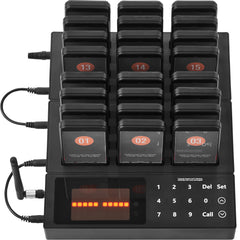 Restaurant Pager System, Wireless 400m Long Range Lineup Waiting Queue Signal, Guest Customer Calling Beepers with Vibration & Flashing, 24 Buzzers for Food Truck, Church, Nursery, Hospital